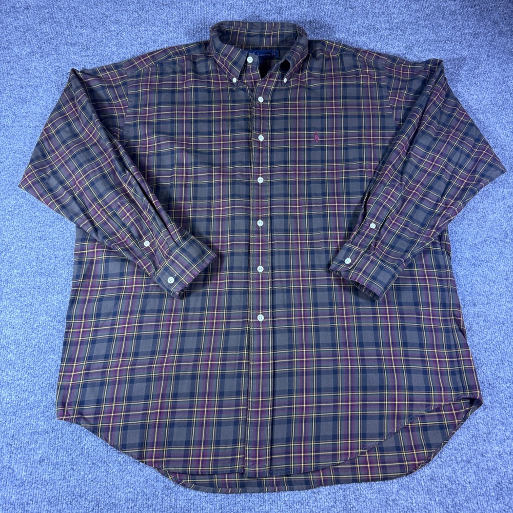 Ralph Lauren Blake Mens Fall Colors Flannel Plaid Cotton Button Down Shirt L